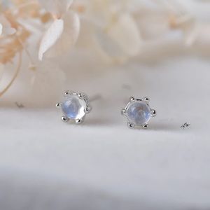 Authentic Natural Moonstone Ear Studs Sterling Silver, Natural Gemstone Earrings